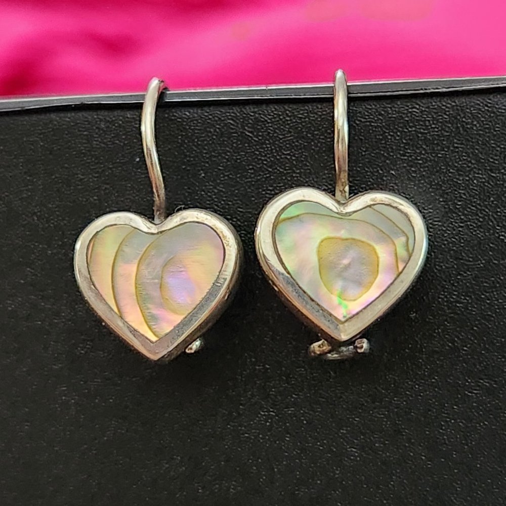 Heart Shaped Silver and Abalone EARRINGS